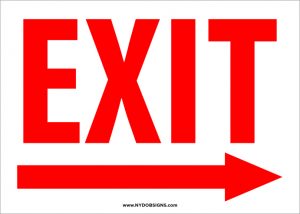 OSHA style - Exit sign right arrow(red on white) for jobsite safety and hazard awareness