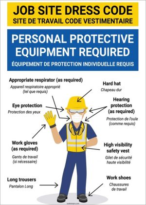 OSHA-style Job site dress code sign for jobsite safety and hazard awareness