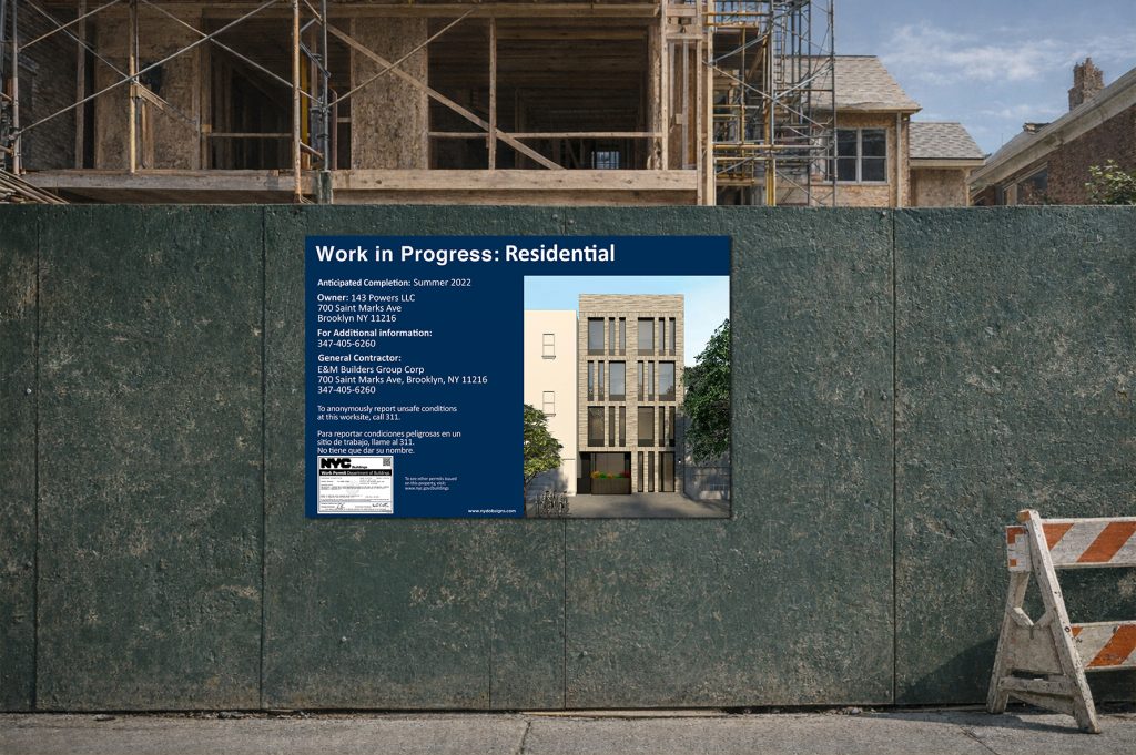 NYC work in progress construction sign required by DOB