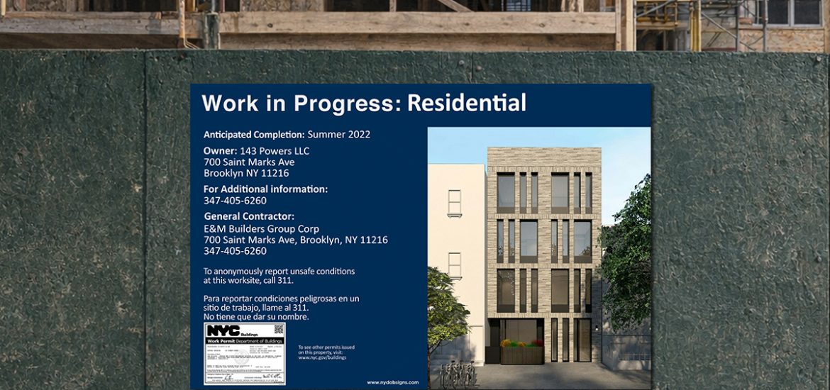 NYC work in progress construction sign required by DOB